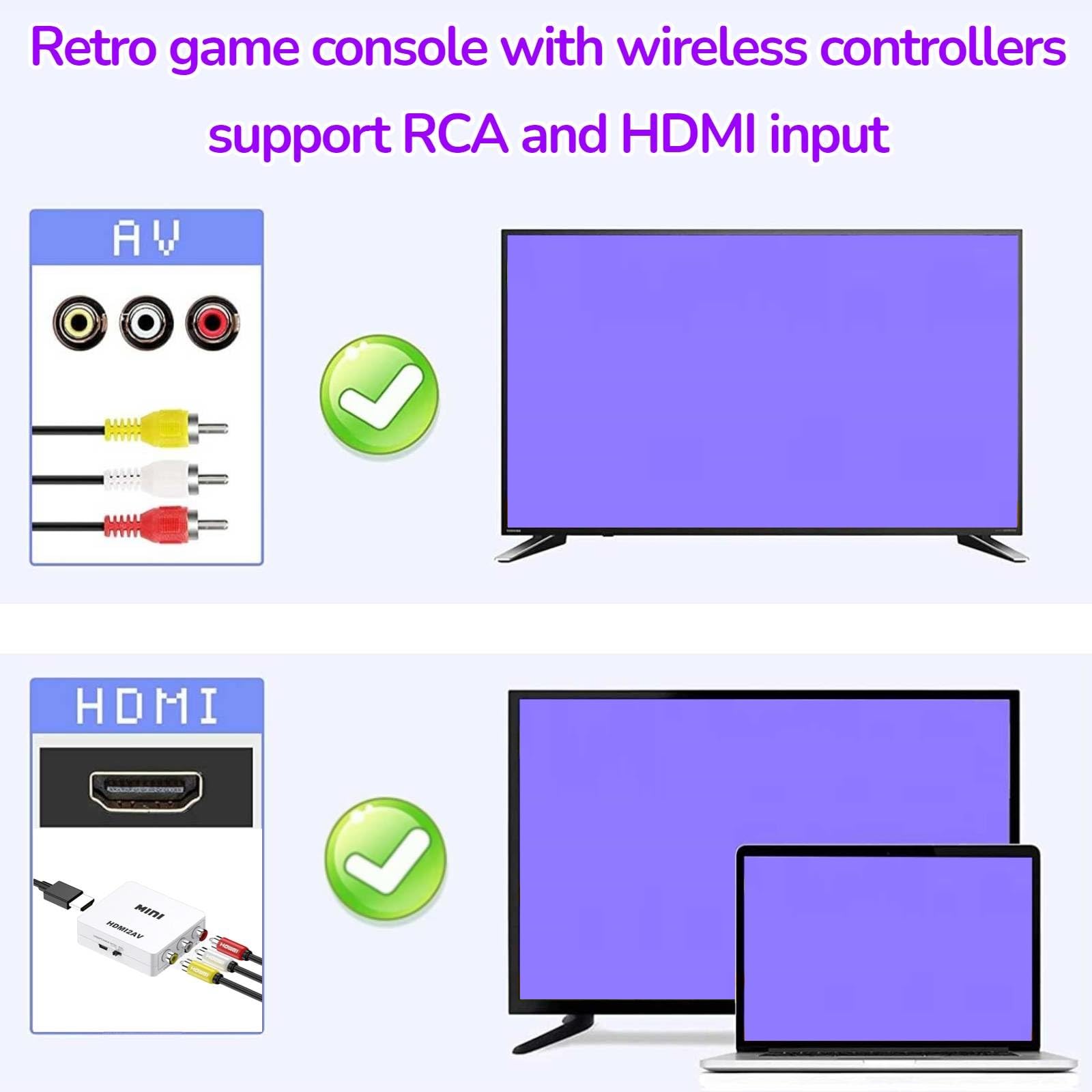 Classic Mini Edition Retro Game Console, Plug and Play palmare sistema di gioco con doppio controller wireless, uscita AV e HDMI.