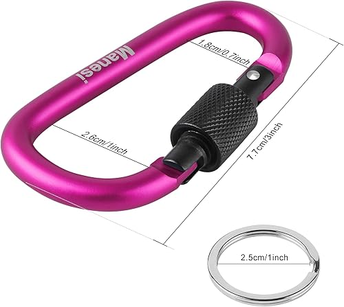 Vista 30 de Clips de mosquetón con puerta de tornillo, paquete de 10 mosquetones de aluminio de 3 pulgadas en forma de D, clip para llavero, hebilla de gancho