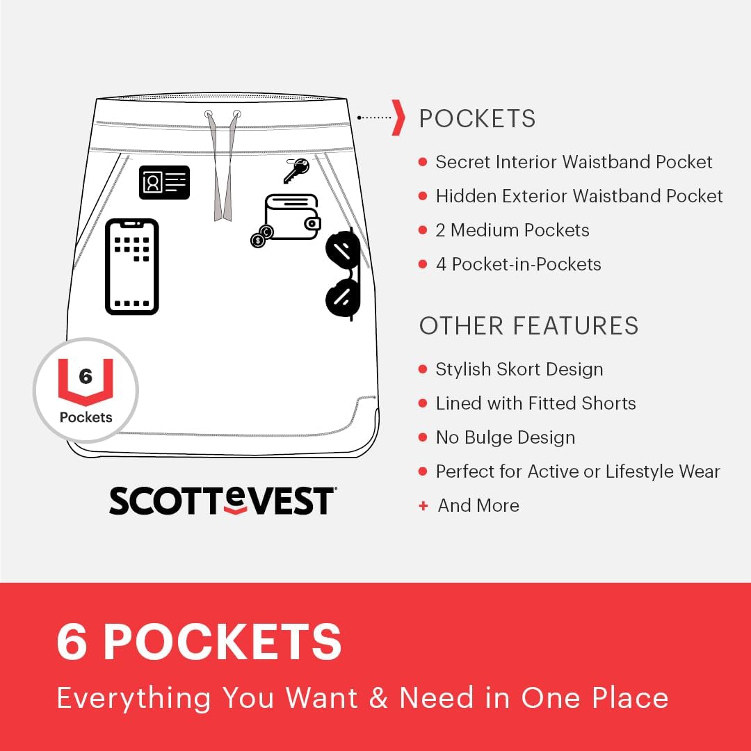 SCOTTeVEST Scarlett Skort for Women - 8 Hidden Pockets - Breathable Lightweight Workout Skirt for Travel & More - Image 3