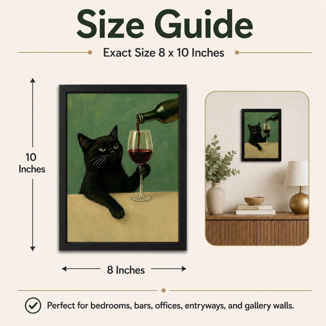 Funny Black Cat Wall Art with Black Wood Frame, Moody Cat Decor 8x10 in image 4