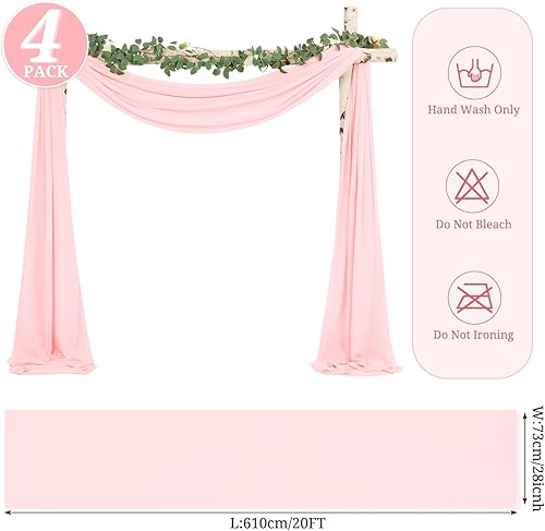 Miniatura 3 de 4 paneles de tela para arco de boda, 28 x 20 pies, cortinas de arco de boda de gasa rosa para decoración de arco de boda, cortinas de techo,
