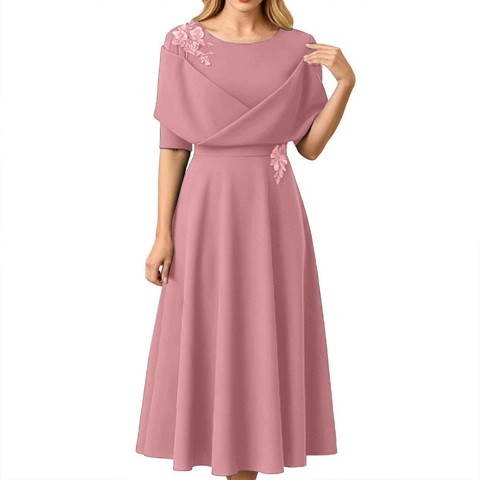 Elegancka dopasowana sukienka z krótkim rękawem - Panna Młoda / Pan Młody Midi :