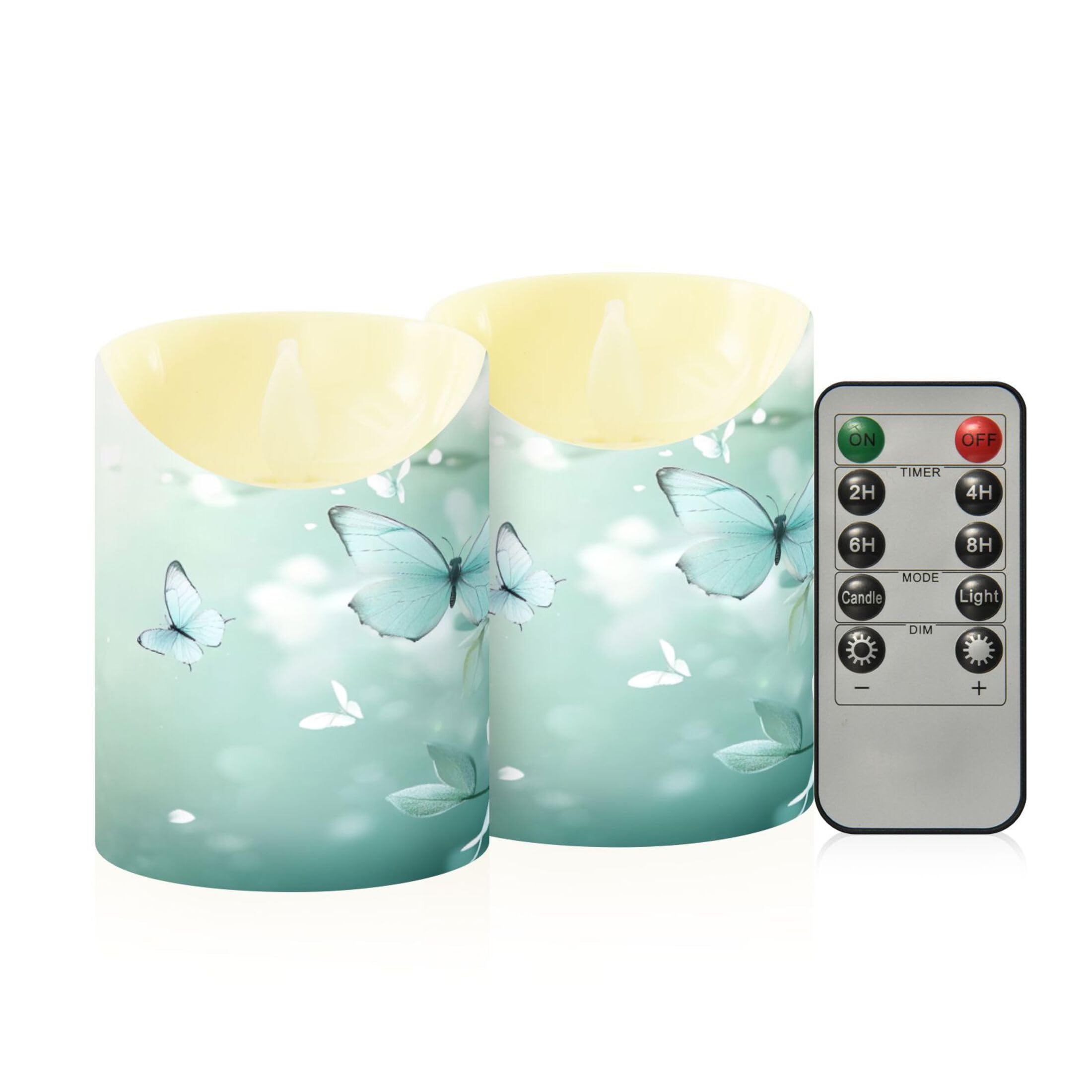 Sevdomey Cartoon Butterflies Flameless Candles With Remote Control, Realistic Flame Candles, 24H Timer Battery Operated Led Battery Candles For Home Decor