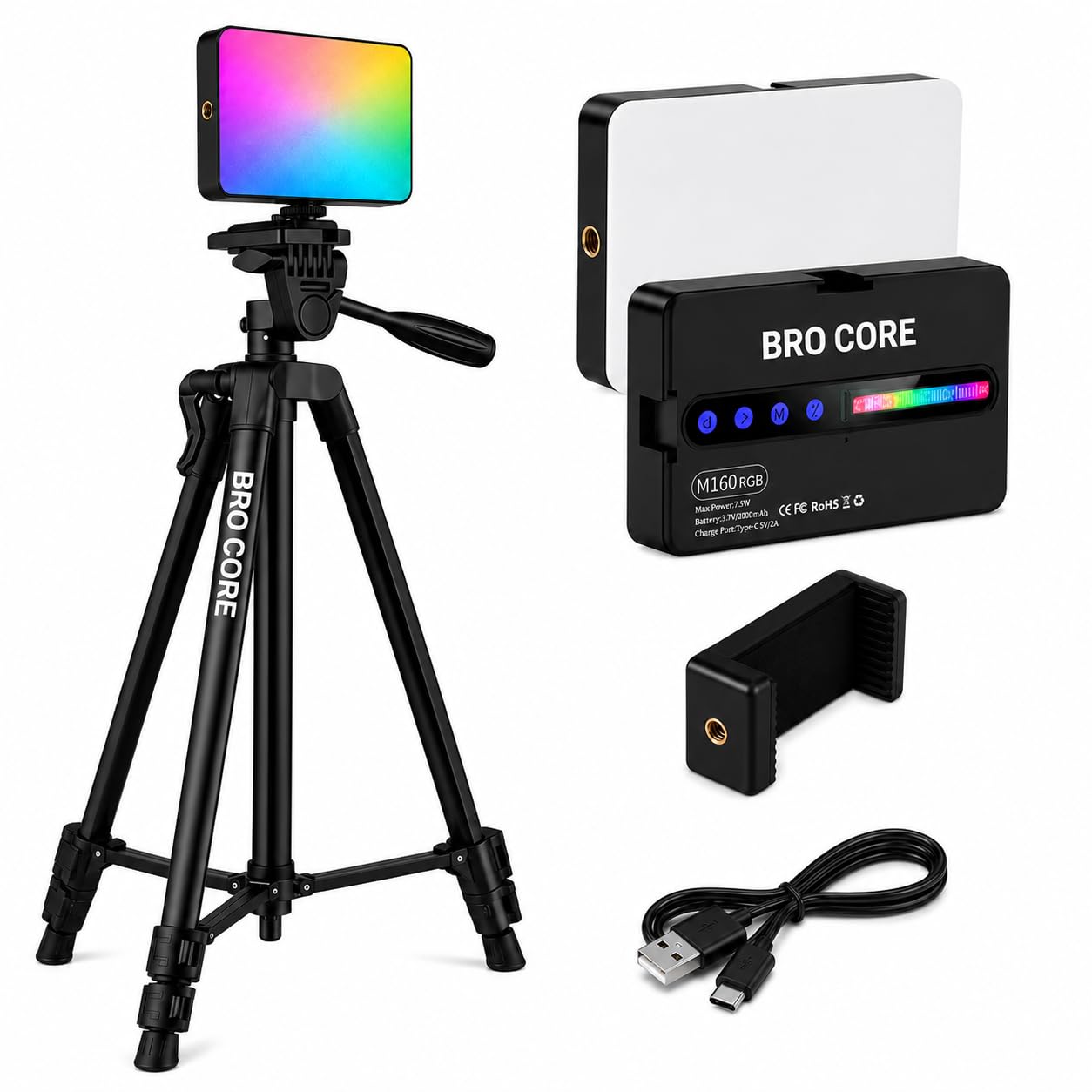 F3366 Tripod with M160 RGB LED Video Light & Mobile Holder | 55.5 Inch Aluminum, 360° Adjustable Head, 2000mAh Built-in Battery, Includes Carry Bag, Type-C Charging-picture-32
