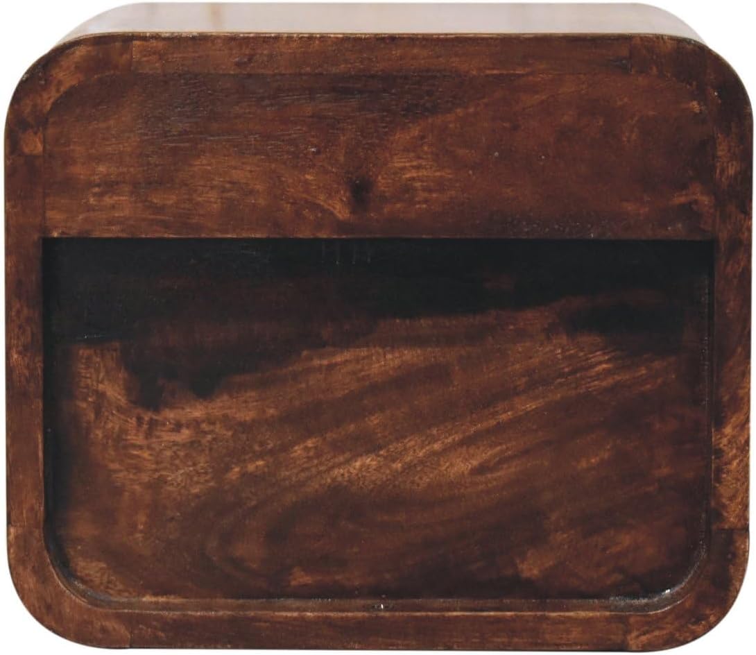 Solid Wood Mini Curved California Walnut Wall-Mounted Bedside Table with 2 Drawers, Brown Finish for Modern Bedroom Storage and Space-Saving Design