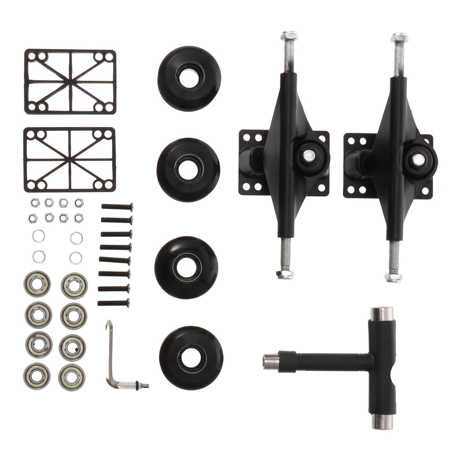 Veemoon Kit Complet de Pont Skateboard à Double Inclinaison en Alliage D’Aluminium Noir Roues PU et Jeu de Roulements de Skateboard pour Remplacement et Réparation Usage Plusieurs Styles
