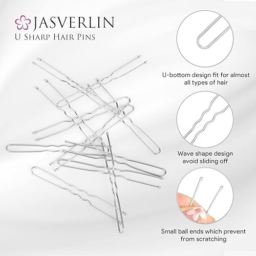 Miniatura 4 de JASVERLIN Pasadores de pelo en forma de U, pasadores de moño plateado, horquillas para mujeres y niñas, accesorios para el cabello blanco, tamaño