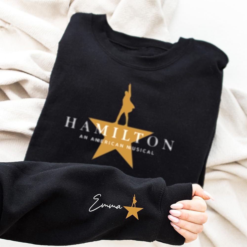 Personalized Hamilton Hoodies | Custom Name on Sleeve Hamilton Theatre Sweatshirt | Customized Hamilton Merch | Gifts for Hamilton Lovers - Image 2