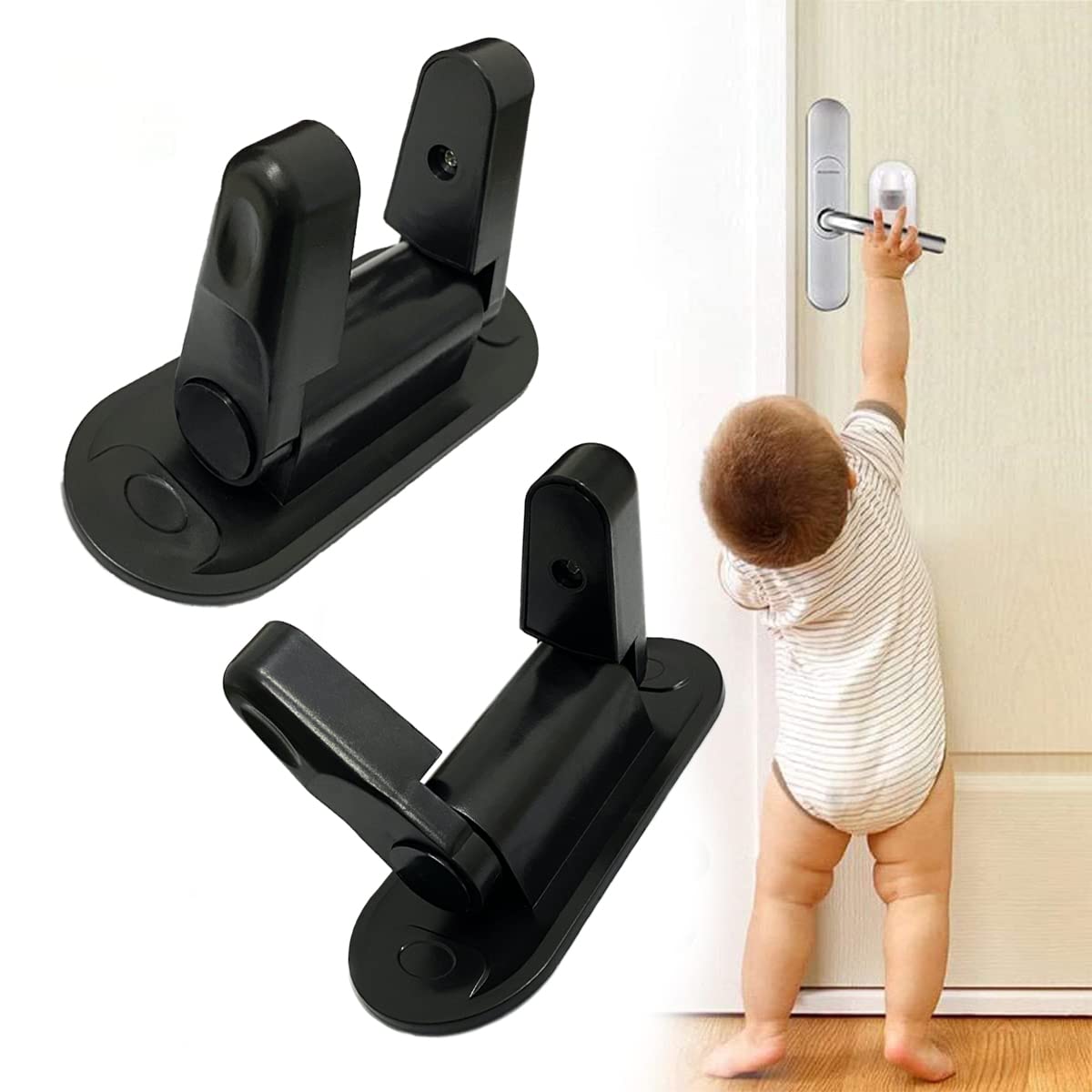 Tuxiaobu Door Lever Lock Child Proof Black Childproof Child Safety Door Lever Locks Door Lever Handle Lock with Adhesive, Keep Clever Cats Dogs Toddlers Pets from Opening Doors, Black - 2 Pcs