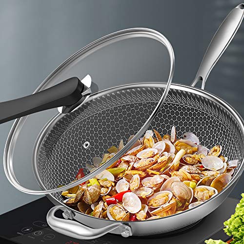 Wok de acero inoxidable con tapa transparente y base plana miniatura 2