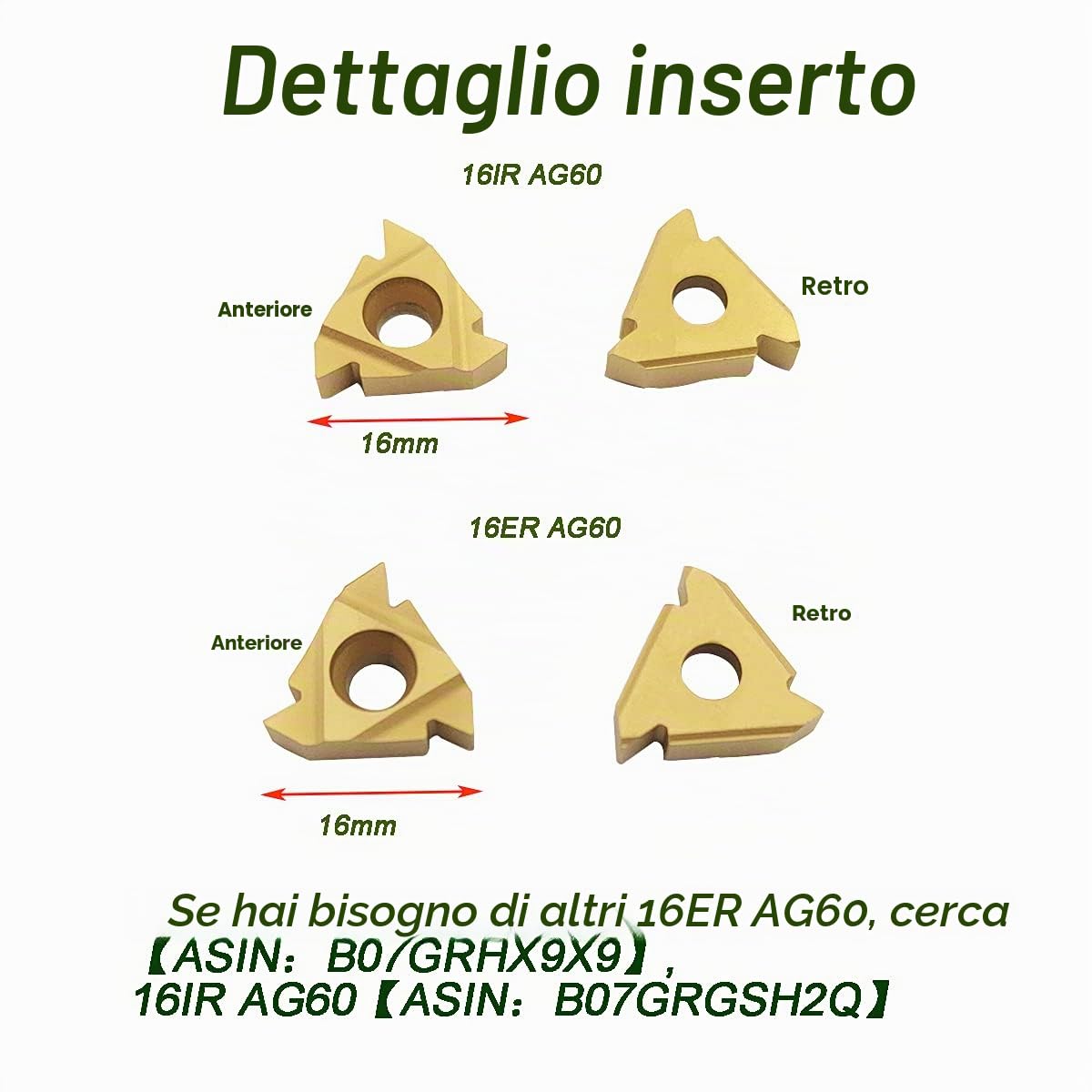 Barra alesatrice da 1/2" 5/8" SNR0013M16+SER1616H16 Tornio Inserti di filettatura interna Portautensili per tornitura con 5pcs 16ER AG60+5pcs 16IR AG60 Inserti per tornitura in carburo.