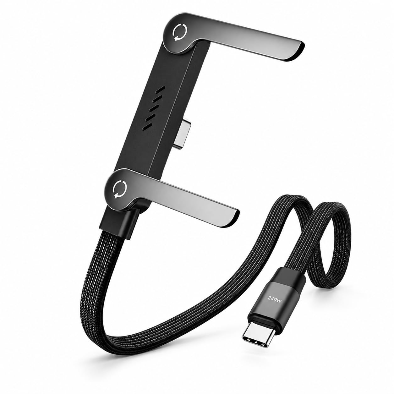 invisible holder charger cable 240w pd fast charging usb-c to usb-c cable 4.9 ft with 360° adjustable metal stand | 2-in-1 desk phone holder & charging cable for gaming, office & home