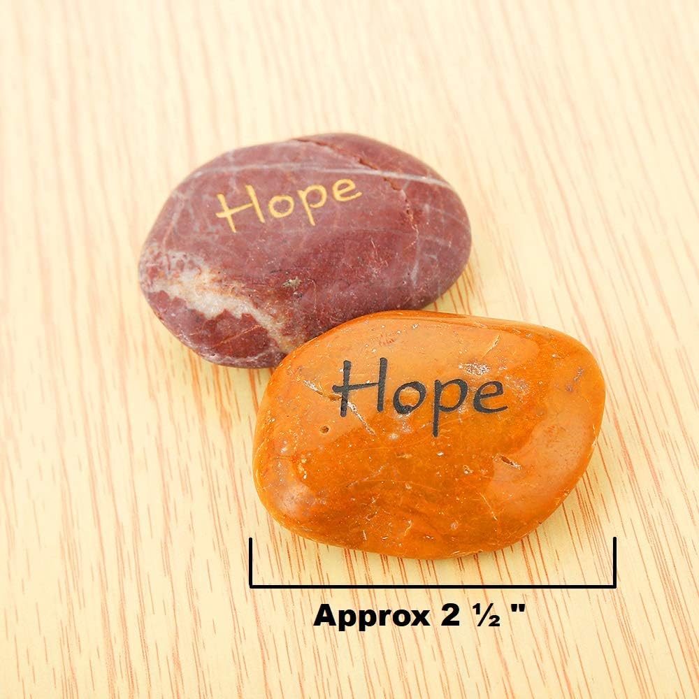 RockImpact 12PCS Hope Stones Engraved Inspirational Positive Tumble Palm Stones Reiki Chakra Recovery Gratitude Gift Balancing Word Rocks Bulk Lot