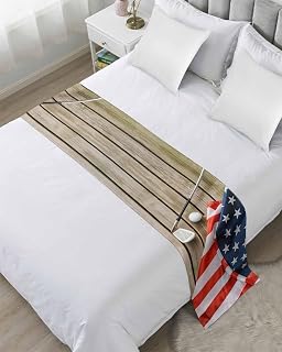 American Flag Golf Bed Runner Twin Size, 4th of July Farmhouse Vintage Wood Grain Bedspread Protector Slipcover Bed Scarf for Foot Bed Runners & Scarves for Bedroom Hotel Wedding Room 71x20 Inches