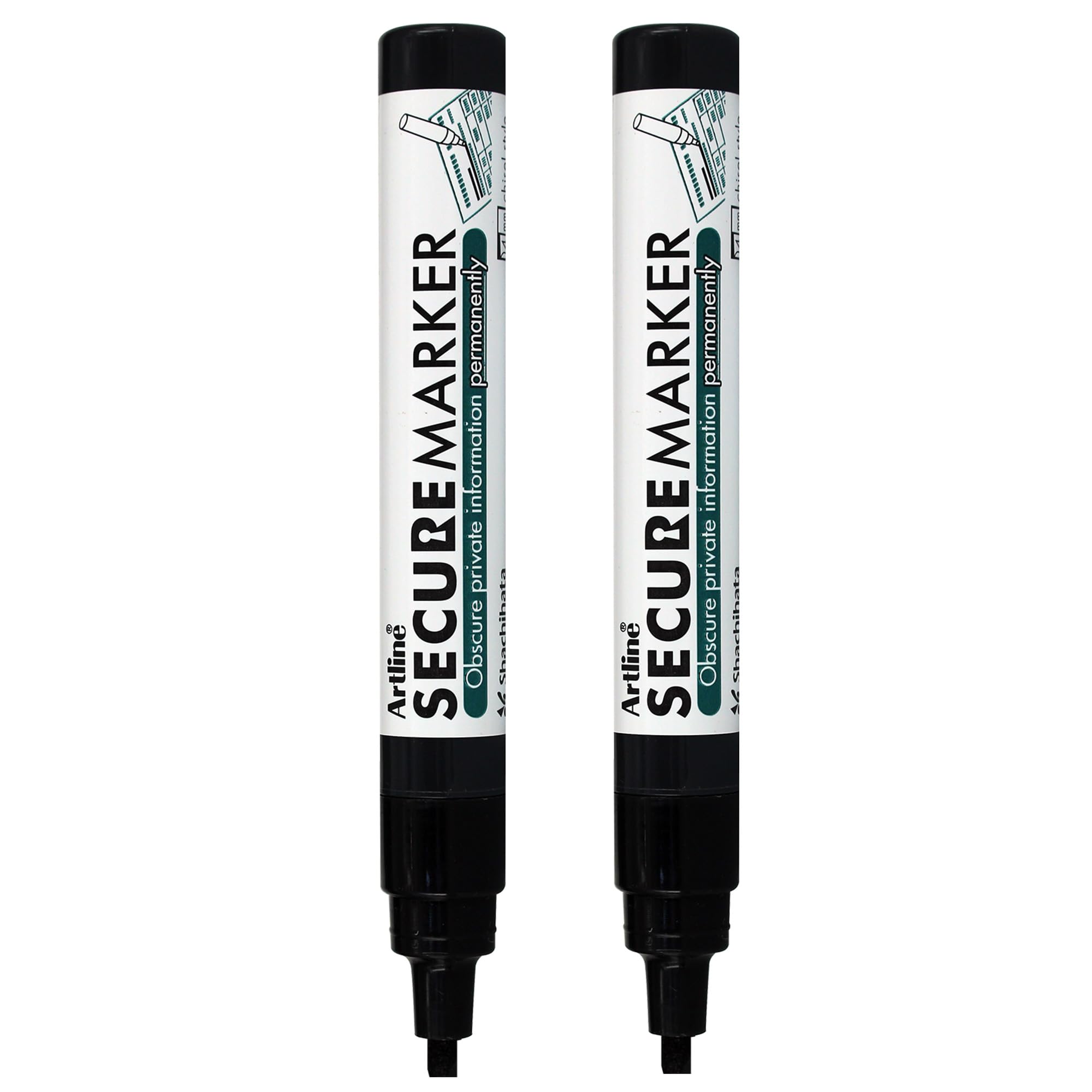 Artline Pack of 2 Secure Permanent Marker Pens Black. Indelible Marker Pens with 4mm Chisel Tip for Obscuring Private Information Permanently - Genuine Permanent Markers & Marker Pens
