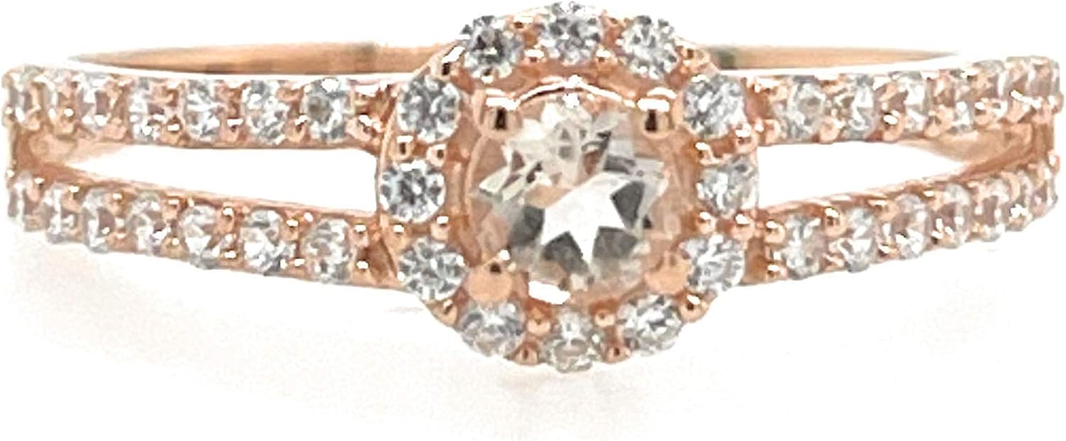 Natural Peach Morganite 14k Rose Gold Over Sterling Silver Engagement Ring Size 5, 6, 7, 8, 9