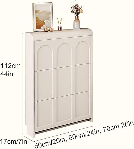Miniatura 2 de Zapatero para entrada, organizador de almacenamiento de zapatos estrecho blanco, zapatero abatible de madera de 4 niveles para pasillo, sala de