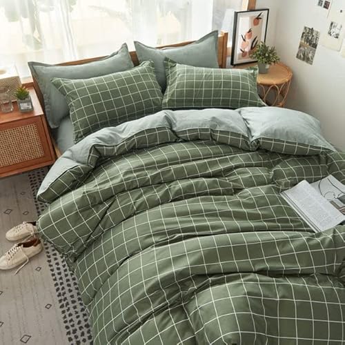 Jormey Duvet Cover Full Size-Super Soft Duvet Cover,Soft Green Grid Bedspread Cover Set,3 Pieces Full Size Bedding Set With Zipper Closure And 2 Pillow Shams #TOP3