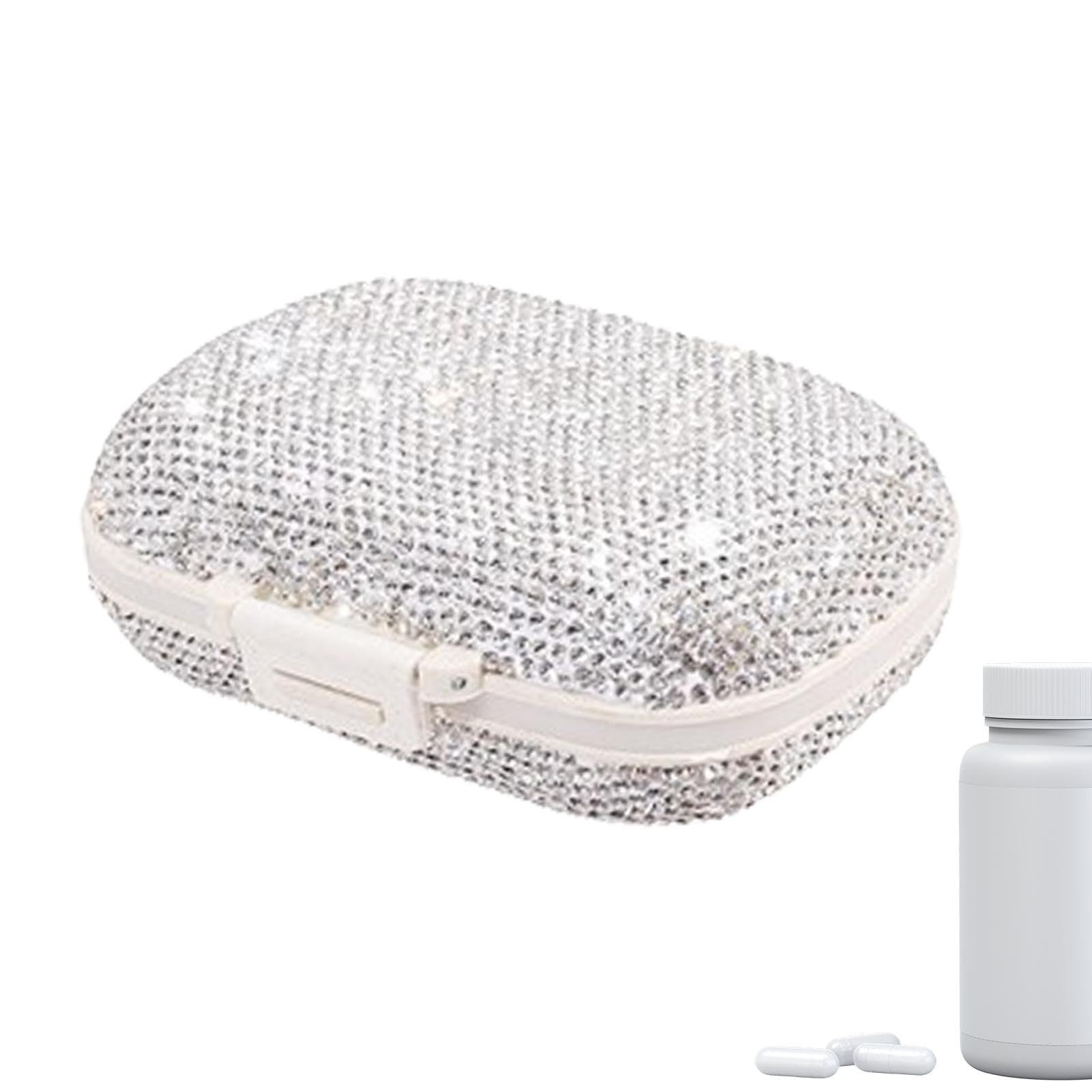 Portapillole - Portapillole con brillantini, portapillole, portapillole con scomparti, organizzatore per pillole da viaggio, organizzatore settimanale per la casa e i viaggi, bianco, rosso, bu