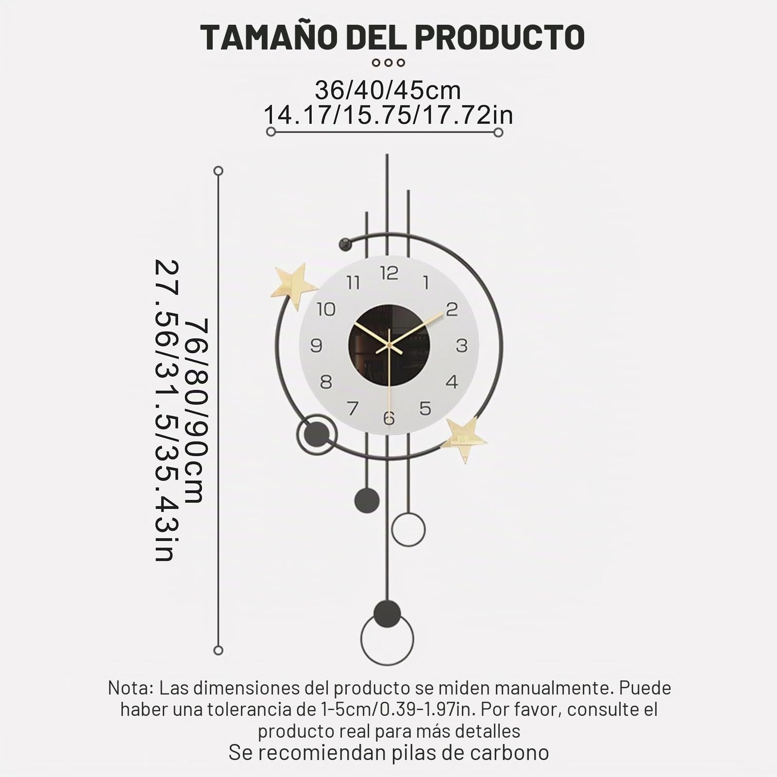 Reloj de Pared Grande,Moderno Reloj de Pared Redondo de Metal,con Movimiento Silencioso,para Oficina,Sala,Dormitorio.(36x76cm)