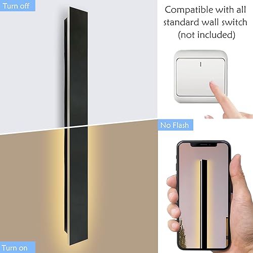 Miniatura 6 de SJIGUANGZ Juego de 2 luces de pared para exteriores, lámpara de pared lineal de 39.37 pulgadas, accesorios de luz LED negros para montaje en pared,