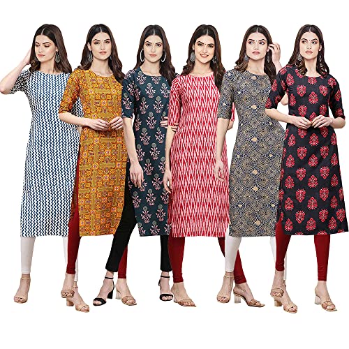 Image of Pinkmint Women's Crepe Digital Print Straight Kurta [Pack of 6] (CKE-329-353-330-333-341-343)