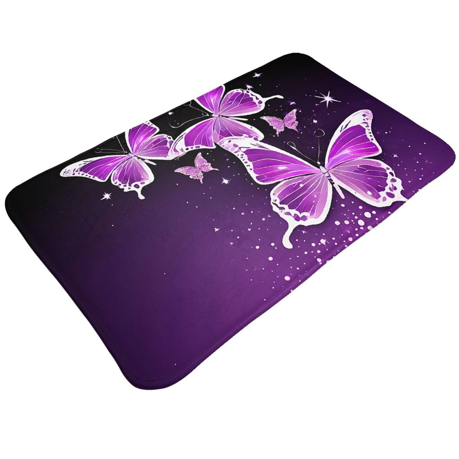 Lovely Purple Butterfly Print Living Room Bathroom Kitchen Anti Slip and Absorbent Carpet, Indoor Entrance Door Muddy Floor Mat, Ultra Soft Washable Carpet 21x31.5 Inches