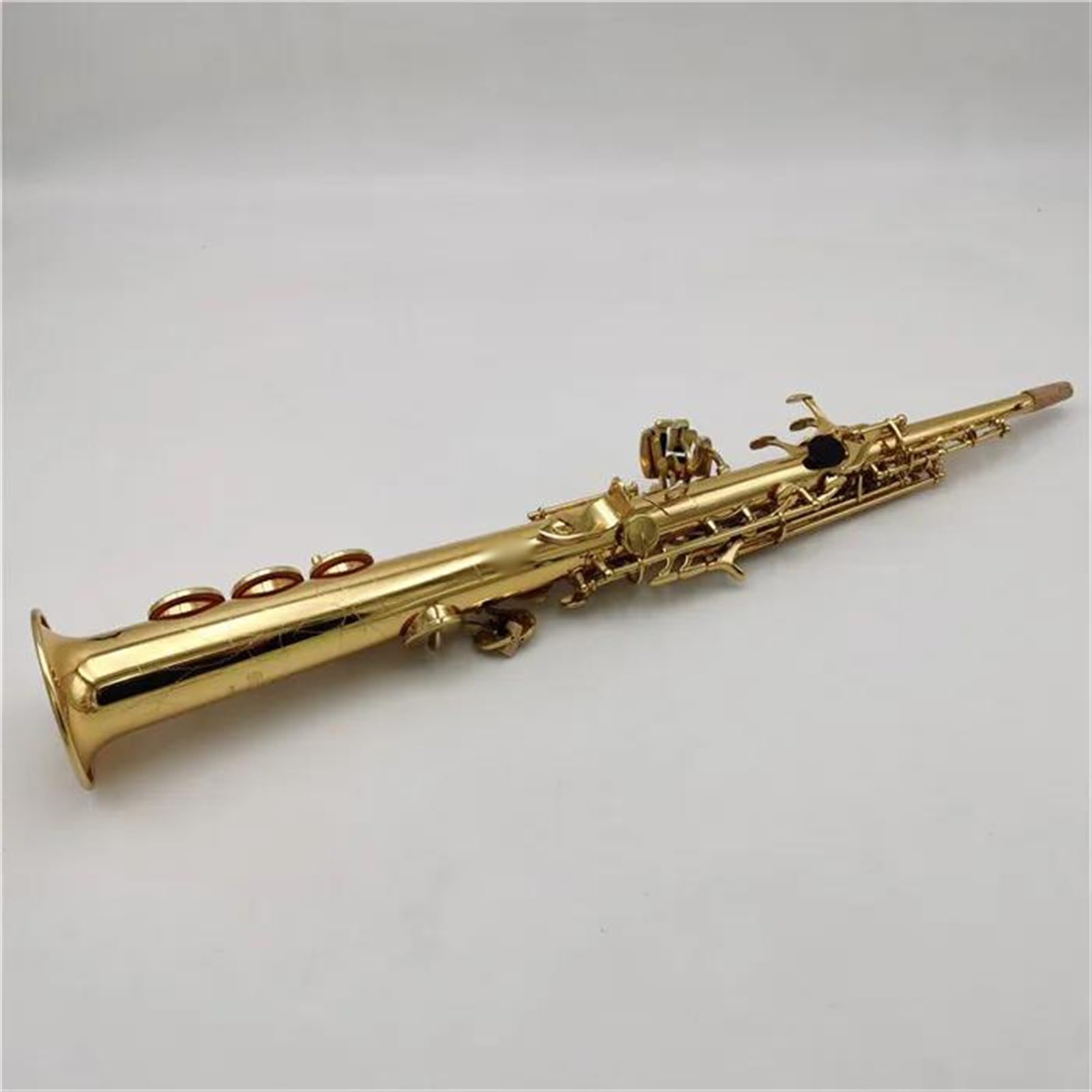 Saksofon Mosiężny prosty saksofon sopranowy Bb płaski saksofon instrument dęty drewniany Carve wzór (Color : Leather bag)