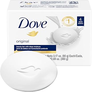 Dove Original Beauty Bar Soap Pack of 4 - 1/4 Moisturizing Cream, Gentle 3-in-1 Face Body Hand Wash, Dermatologist Recommended