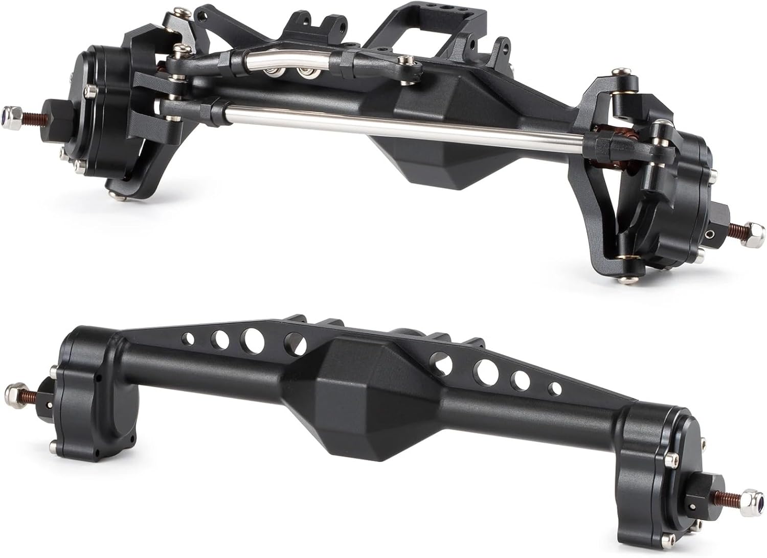 1/10 RC Portal Axles Set with BTA Servo Mount Machined 7075 Aluminum One Piece Construction Offset for Axial Capra SCX10 III LCG Cheater Rigs (Black F&R Set)