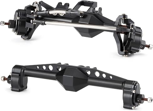 1/10 RC Portal Axles Set with BTA Servo Mount Machined 7075 Aluminum One Piece Construction Offset for Axial Capra SCX10 III LCG Cheater Rigs Black F&R Set