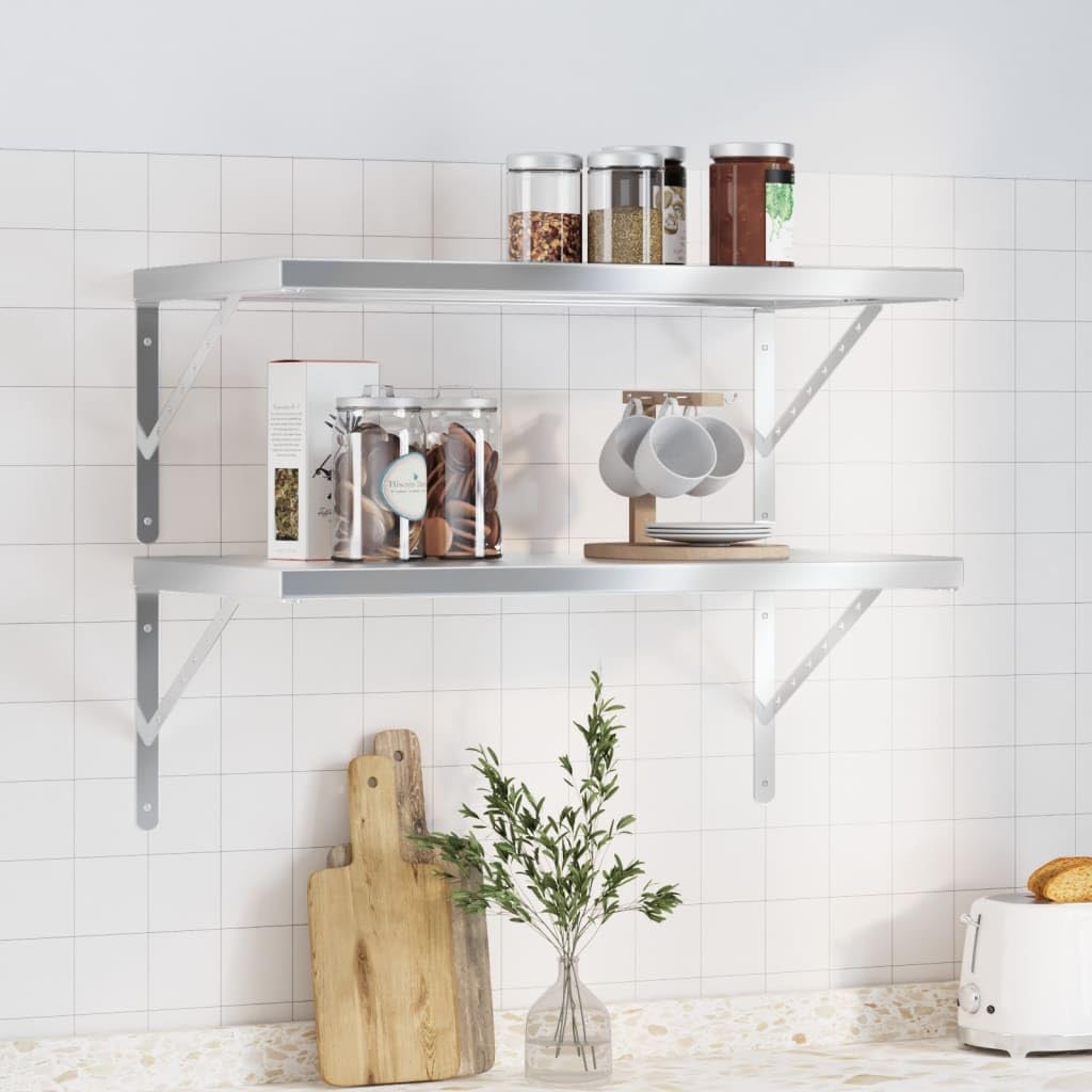 Homgoday Estantes de pared 2 unidades, estantes flotantes, estante de pared, estantería colgante, estantería de pared, para dormitorio, cocina, oficina, salón, 75 x 40 x 3 cm, acero inoxidable