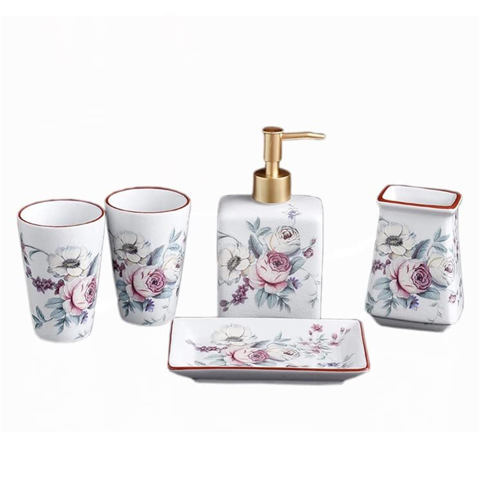 Set di accessori per il bagno Inclusi 1 portaspazzolino, 2 bicchieri for gargarismi, portasapone, dispenser for lozione, 5 pezzi Arredamento per gli affittuari(White)