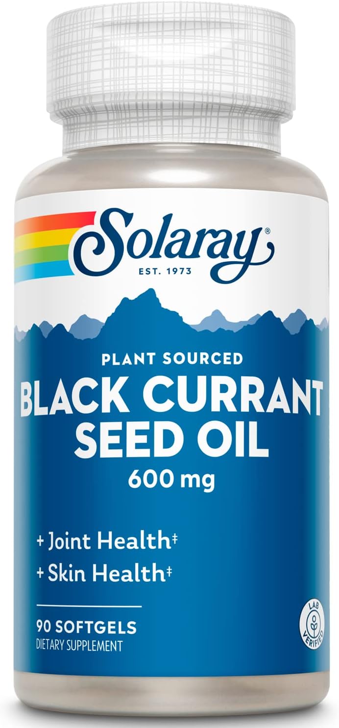 SOLARAY Black Currant Seed Oil 600 mg Gamma Linolenic Acid (GLA) Healthy Skin, Hair, Joints, Vascular & Immune Function Support 90 Softgels