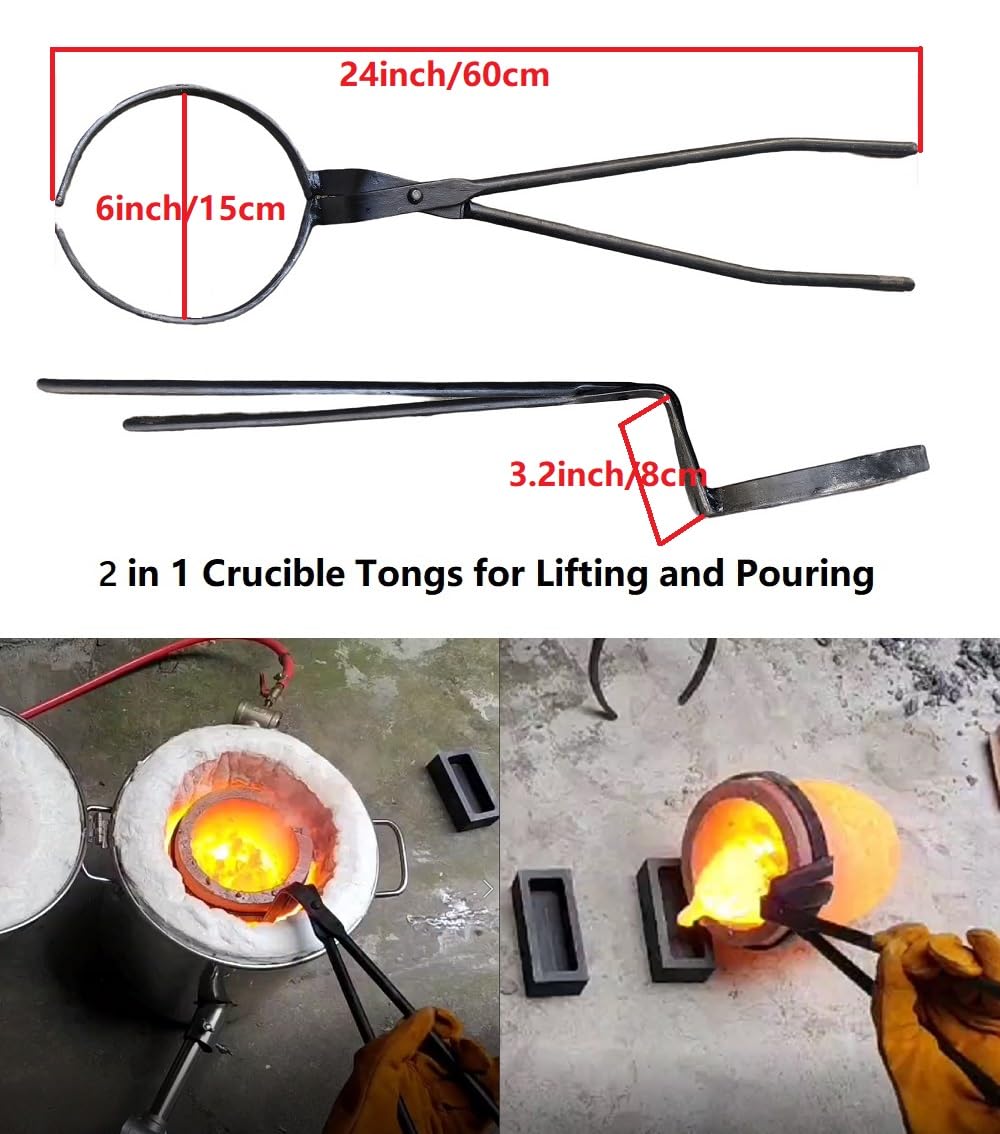 Horno de fundición de propano de acero inoxidable de 16 kg con pinzas 2 en 1 para verter y levantar, doble quemador de metal fundición, horno de crisol para oro, plata, cobre, aluminio, kit