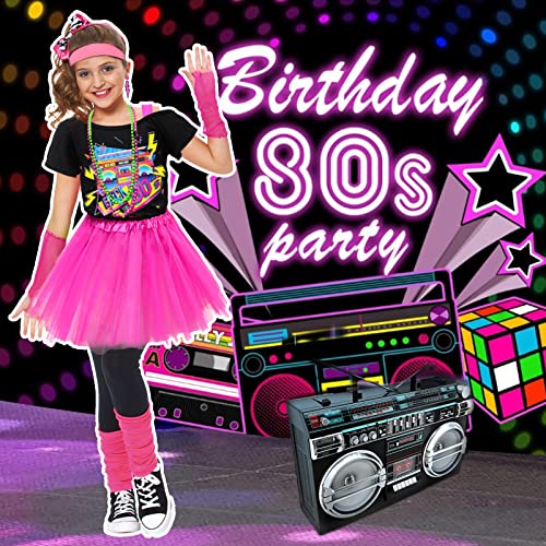 Latocos 14 Pcs 80S Costume Accessories T-Shirt Tutu Skirt Outfits Halloween Cosplay 1980S Theme Retro Party Girls #TOP1