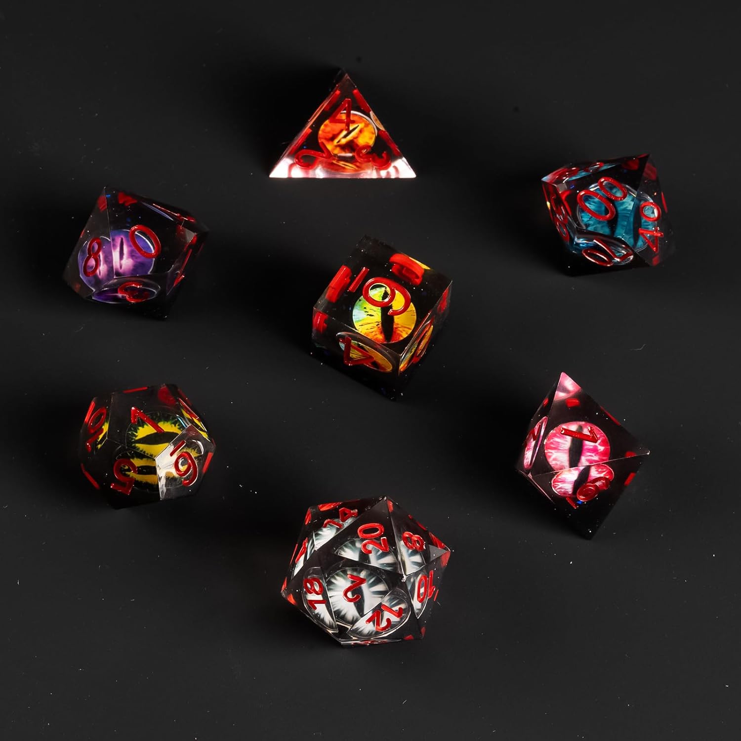 DND Dice Set,Dungeons and Dragons Dice,Handmade Sharp Edge 7 Resin D&D Die with Gift Dice Case for DND Dungeons and Dragon Game