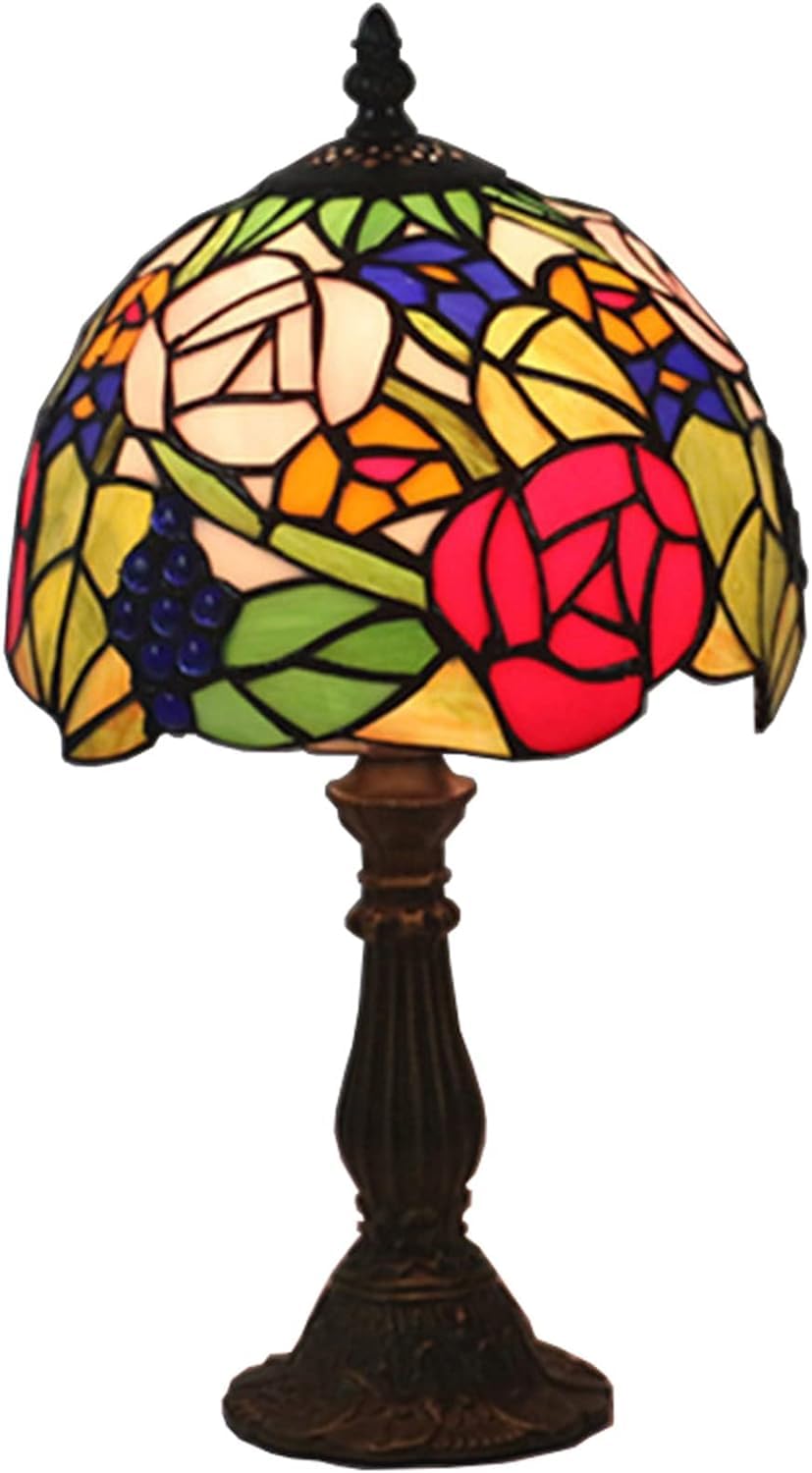Lampa różana, lampa stołowa w stylu Tiffany'ego lampka nocna, sztuka kwiatowa witraż na biurko akcentująca lampka nocna dla dziewczyny kochanka sypialnia salon, prezent urodzinowy, 8 * 15 cali (H)