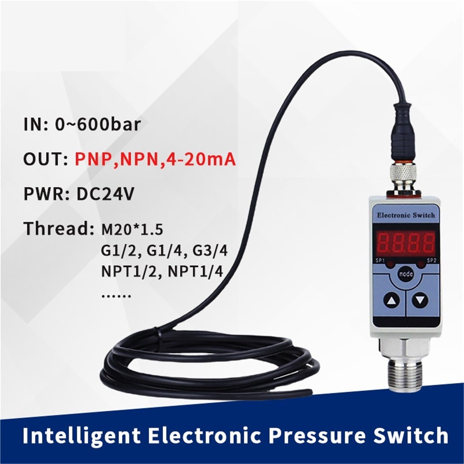 Przemysłowy elektroniczny wyłącznik ciśnieniowy NPN PNP, automatyczny regulator ciśnienia pompy wodnej do mechanicznego układu hydraulicznego (0-50 bar, 2 PNP,NPT1-2)