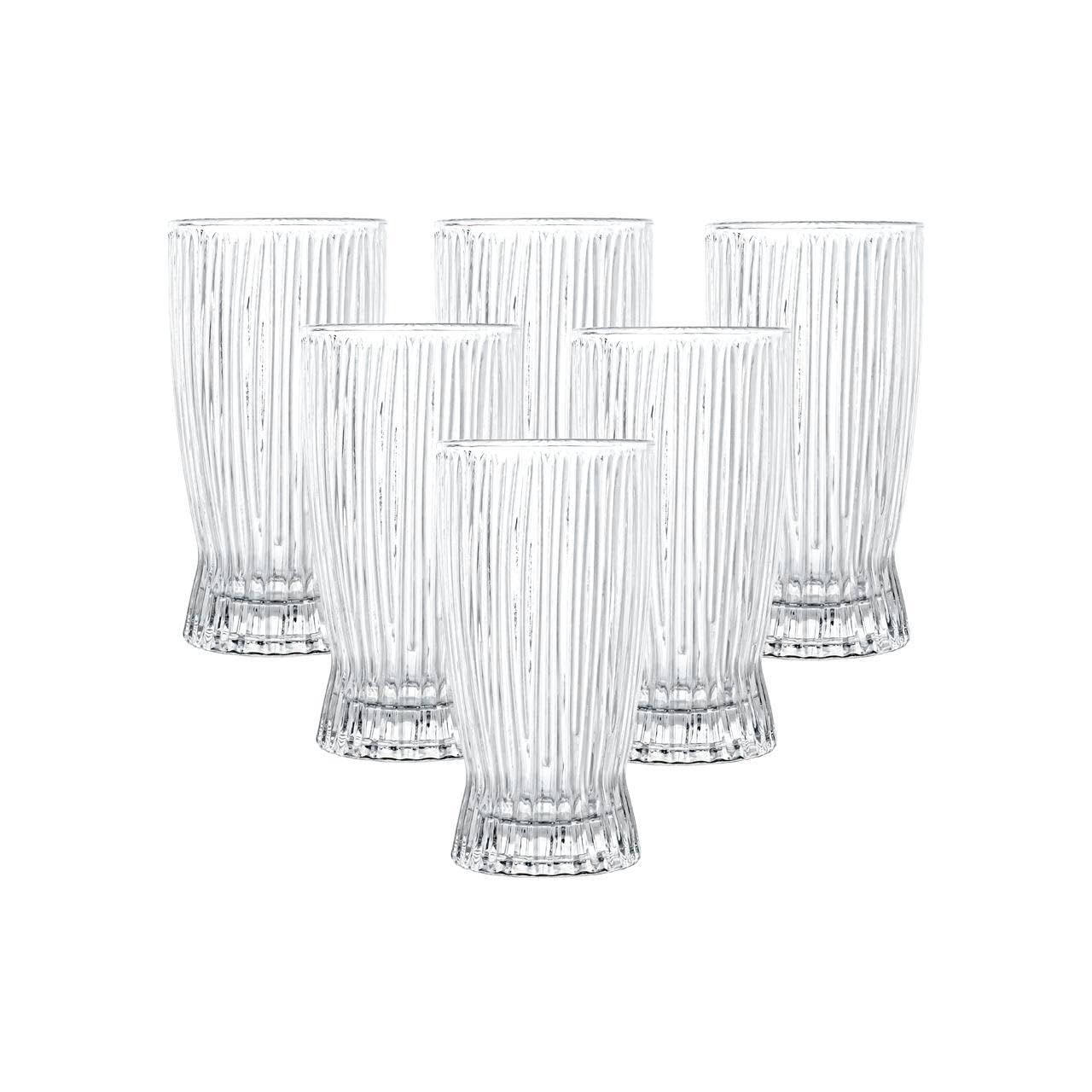 simpa Lucente Vintage Stripes Highball Drinking Glasses Set of 6