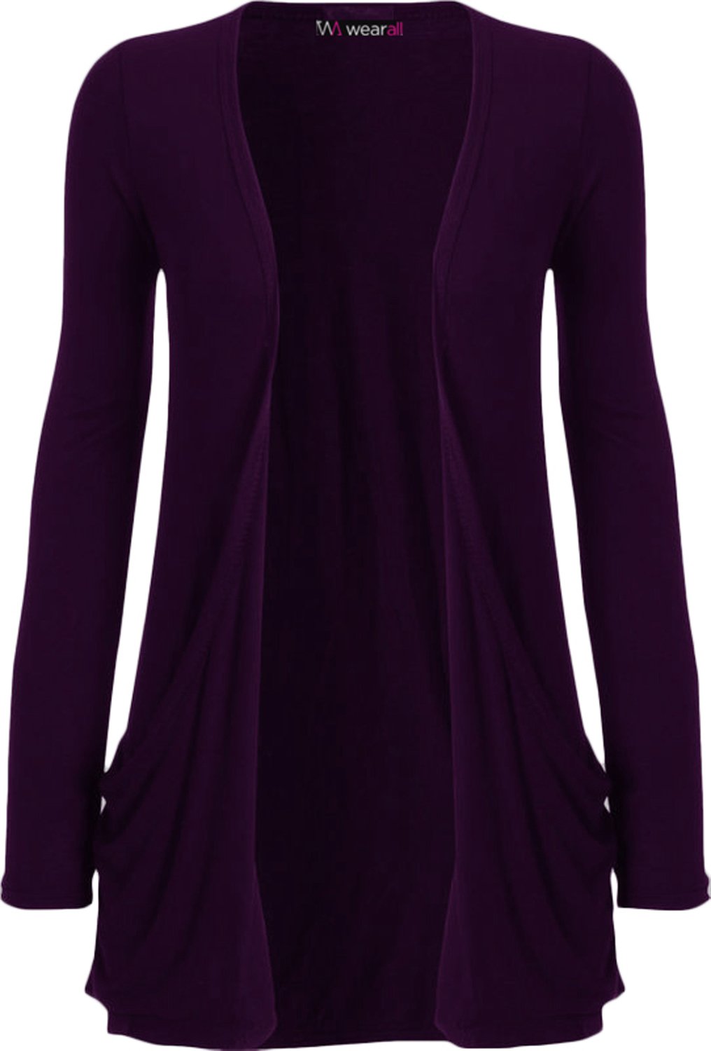 WearAll - Ladies Long Sleeve Pocket Cardigan Womens Top Purple 24-26