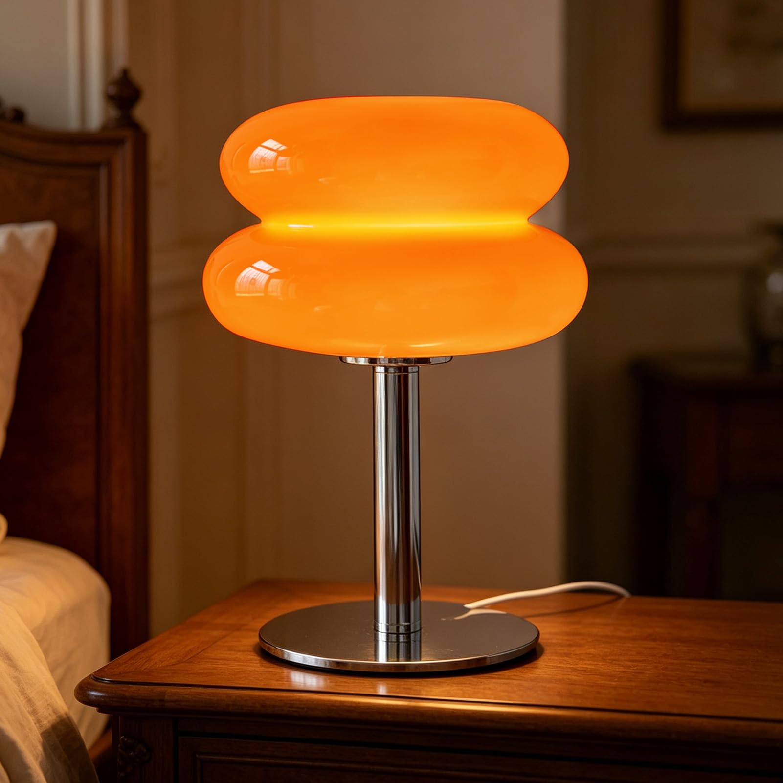 Topyond Tischlampe Orange, Eierkuchen Tischlampe, Energieeffizienz | Weiches Licht, USB Glas Klein Nachtlampe, Schlafzimmer Tischlampen, Niedliche Donut Lamp (Orange)