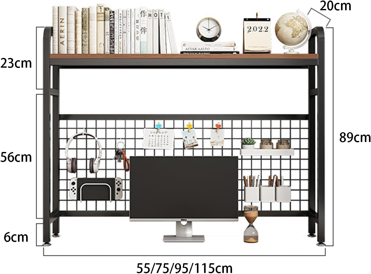 PNAJFUEL Desk Organiser,Desktop Bookshelf, Desk Hutch Dorm, Desk Hutch Top Only, Desktop Metal Bookshelf/White/95Cm 95Cm White