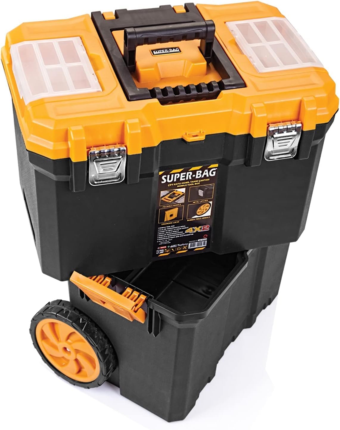 Super Bag Çift Katlı Tekerlekli Takım Çantası, Çekilebilir Saplı Modüler Alet Kutusu, Üst Organizer Bölmeli, Büyük Hacimli Depolama Çantası ASR5039