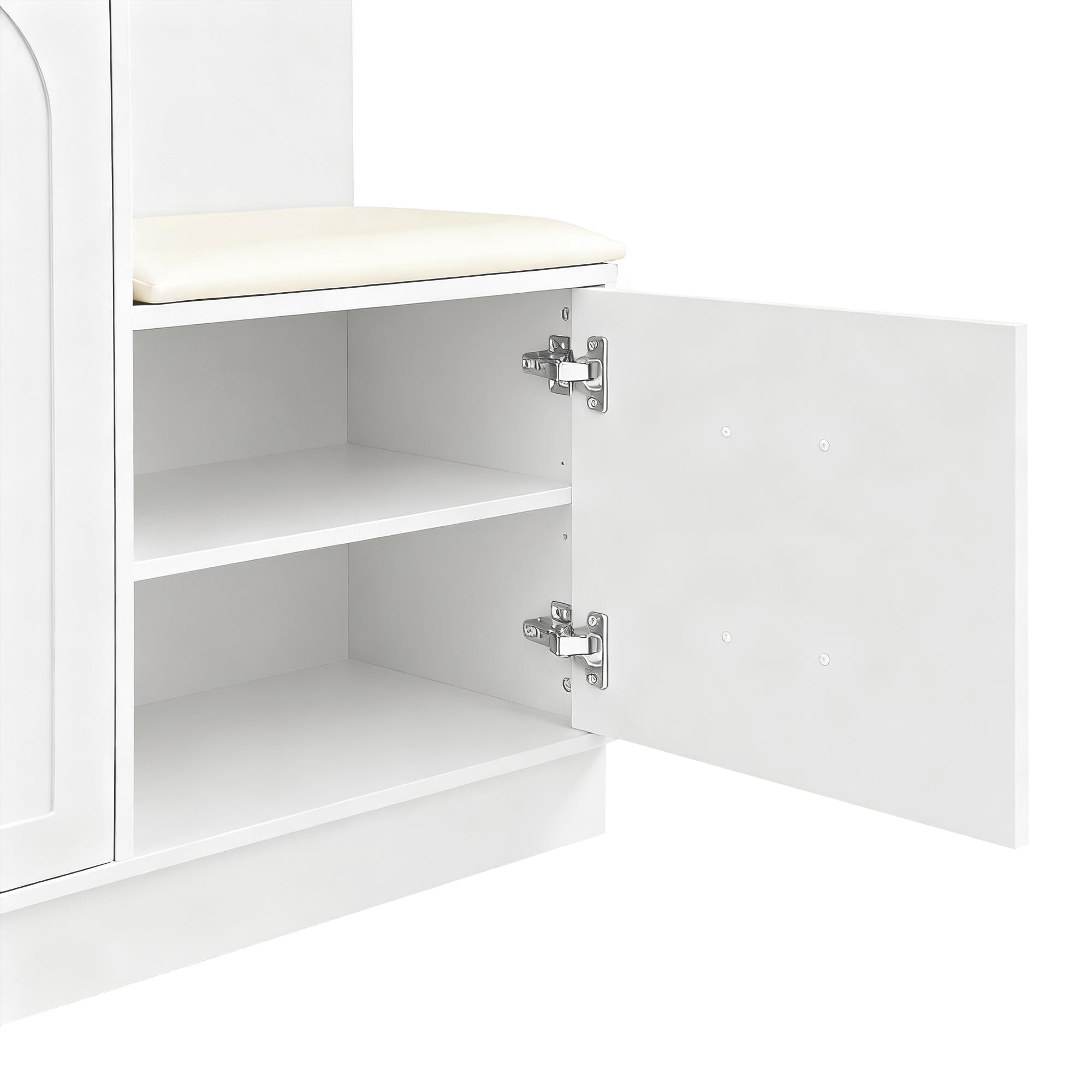 Bladez Armario compacto con espejo, zapatero y banco, perchero multifuncional con barra para colgar, color blanco
