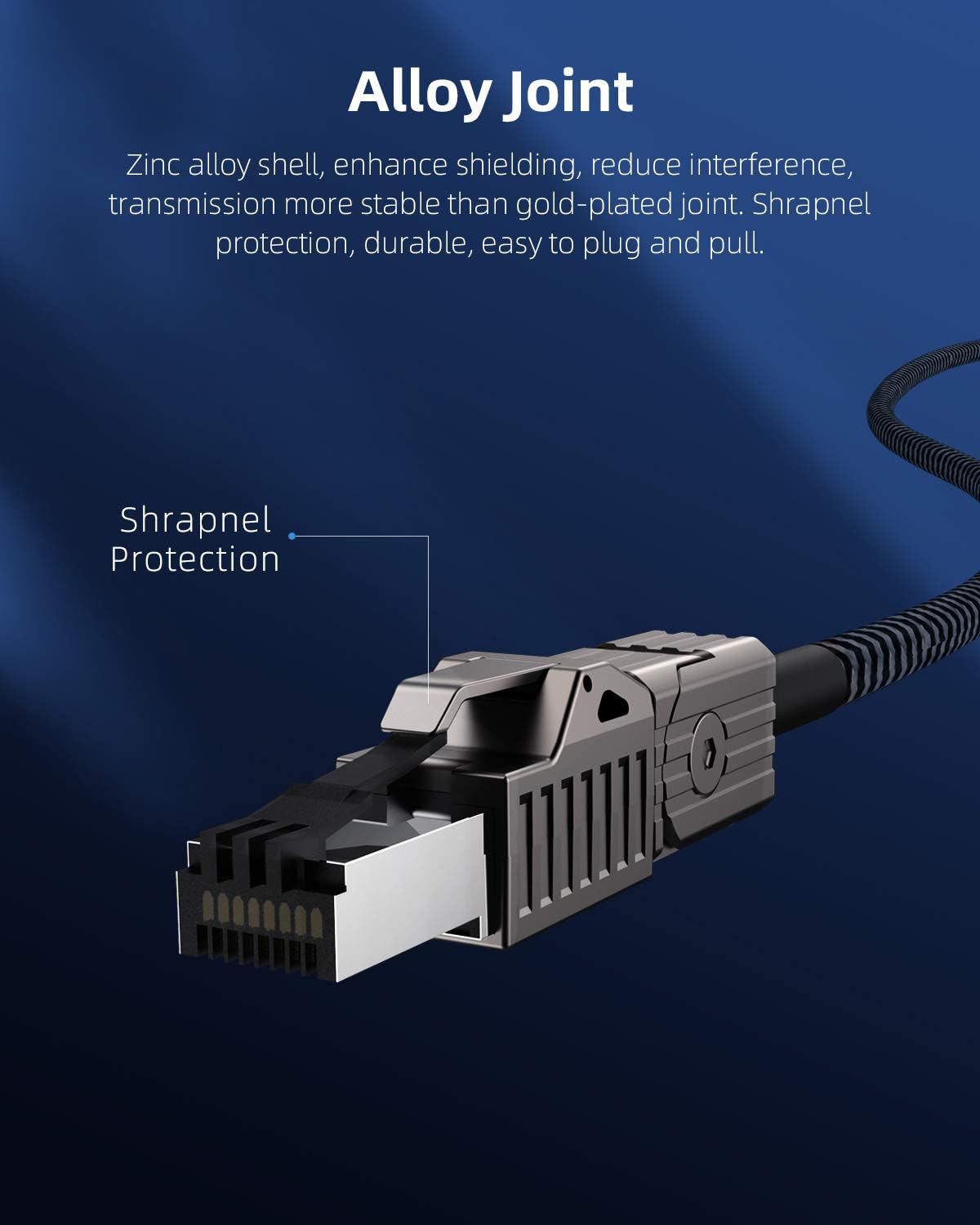 CAT8 Ethernet Cable, Hagibis 360° LAN Network Cable with Zinc Alloy RJ45, Braided 24AWG 40Gbps 2000Mhz Patch Cord High Speed for Gaming, PS4, Xbox, Modem, Router, PC, Laptop