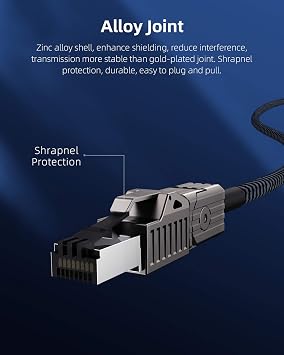CAT8 Ethernet Cable, Hagibis 360 LAN Network Cable with Zinc Alloy RJ45, Braided 24AWG 40Gbps 2000Mhz Patch Cord High Speed for Gaming, PS4, Xbox, Modem, Router, PC, Laptop
