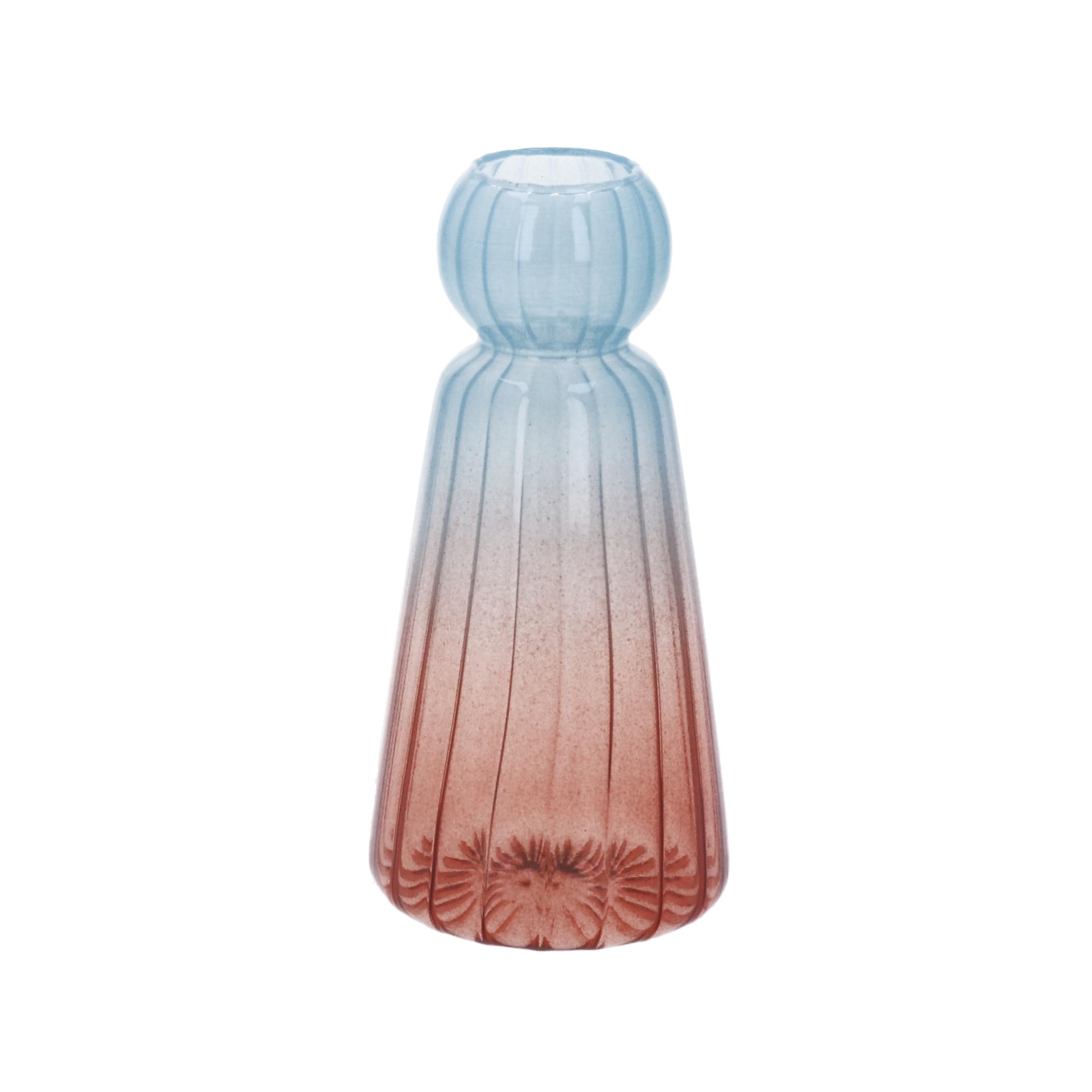 Gisela Graham Ball Neck Glass Bud Vase, Blue and Orange Ombre, 12.5cm