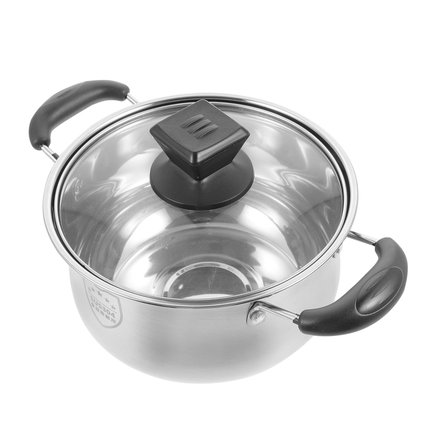 Pentola a Doppio Manico 18 Cm in Acciaio 304 con Coperchio in Vetro Trasparente, Pentola per Zuppa Adatta a Fornelli a Gas, Elettrici e Induzione, per Cucina Casalinga e Riscaldare Latte