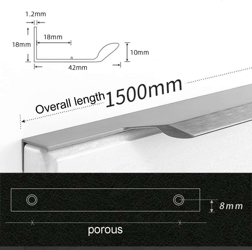 Cabinets Drawers Edge Pulls,Invisible Handle Aluminum Alloy Door Knob Concealed Cupboard Handles Finger Edge Pull Wardrobe Kitchen Pull DrawerHandles Furniture Knobs Grey 2 Pieces(Overall length 1500